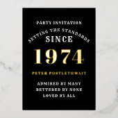 50誕生日1974ブラック金ゴールドパーソナライズされたのために 箔招待状 (正面)