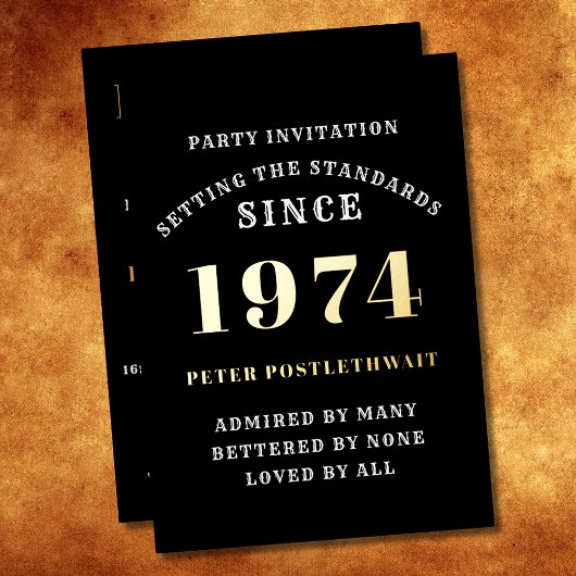 50誕生日1974ブラック金ゴールドパーソナライズされたのために 箔招待状