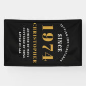 50誕生日1974生まれ名を追加黒い金ゴールド 横断幕 (横)