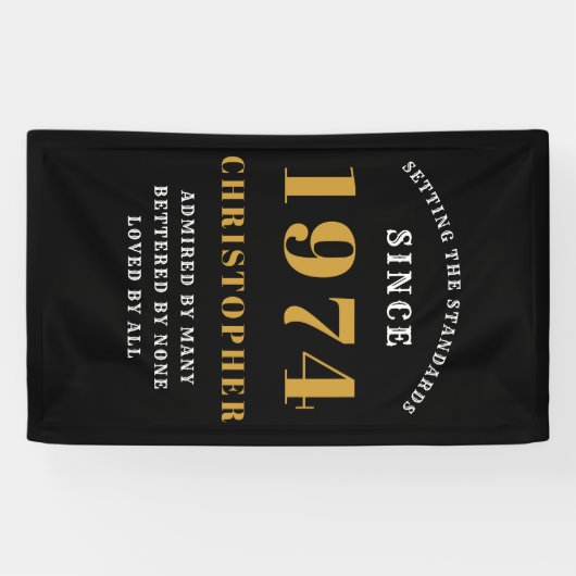 50誕生日1974生まれ名を追加黒い金ゴールド 横断幕 (横)