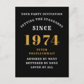 50誕生日1974黒金ゴールド招待状 ポストカード (正面)