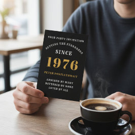 50誕生日1975ブラック金ゴールドパーソナライズされたのために 招待状