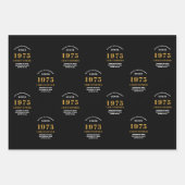 50誕生日1975生まれ名を追加黒い金ゴールド ラッピングペーパーシート (正面)