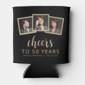 50誕生日3フォトブラック金ゴールドスクリプト応援 缶クーラー (正面)
