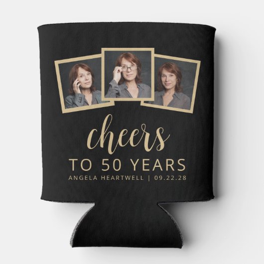 50誕生日3フォト白黒スクリプト応援 缶クーラー (裏面)