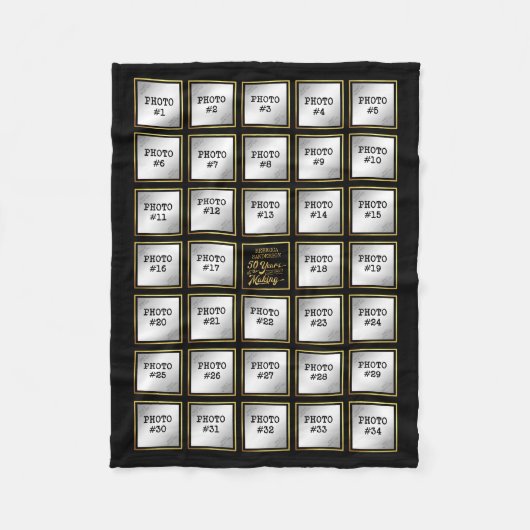 50誕生日34フォトコラージュ、金ゴールドフレーム フリースブランケット (正面)