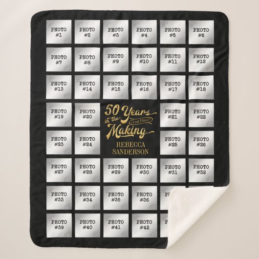 50誕生日44フォトコラージュ黒と金ゴールド シェルパブランケット (正面)