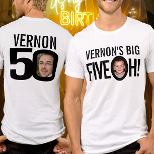 50誕生日5号写真名前をカスタムする白黒 Tシャツ