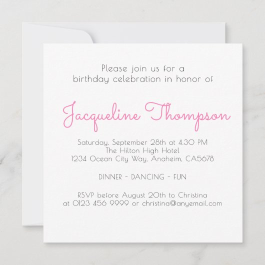 50誕生日50と素晴らしいピガーリーンクグリッター 招待状 (裏面)