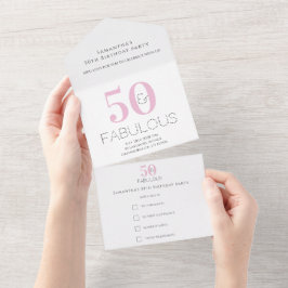 50誕生日50と素晴らしいピンクのパーティー オールインワン招待状