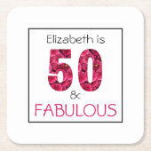 50誕生日50と素晴らしいピンクのフローラ スクエアペーパーコースター (正面)