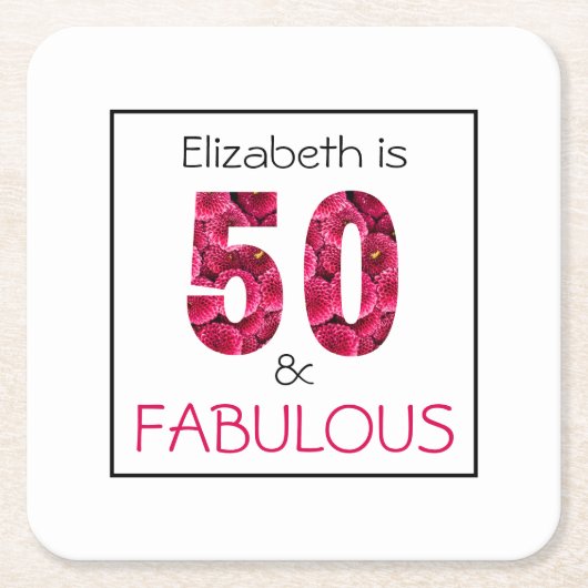 50誕生日50と素晴らしいピンクのフローラ スクエアペーパーコースター (正面)