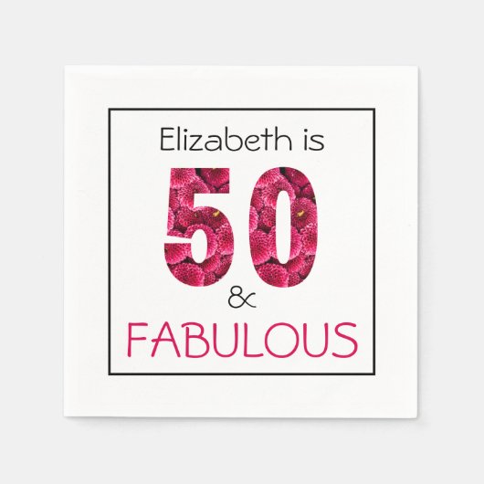 50誕生日50と素晴らしいピンクのフローラ スタンダードカクテルナプキン (正面)