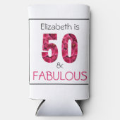 50誕生日50と素晴らしいピンクのフローラ スリム缶クーラー (正面)