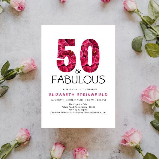 50誕生日50と素晴らしいピンクのフローラ 招待状