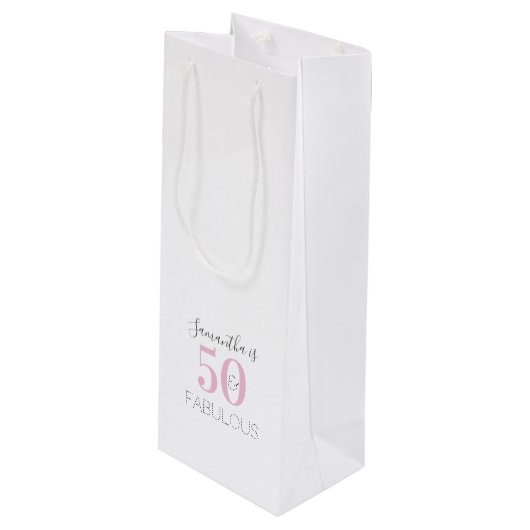 50誕生日50と素晴らしいピンクモダン誕生日 ワインギフトバッグ (正面アングル)