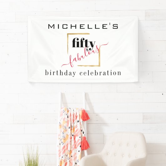 50誕生日50と素晴らしいブラックエレガント金ゴールド 横断幕 (インサイチュ)