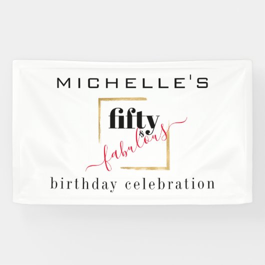 50誕生日50と素晴らしいブラックエレガント金ゴールド 横断幕 (横)