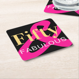 50誕生日50と素晴らしいブラック金ゴールドピンク スクエアペーパーコースター