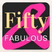 50誕生日50と素晴らしいブラック金ゴールドピンク スクエアペーパーコースター (正面)