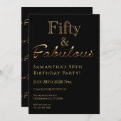 50誕生日50と素晴らしいブラック金ゴールド招待状 招待状 (正面/裏面)