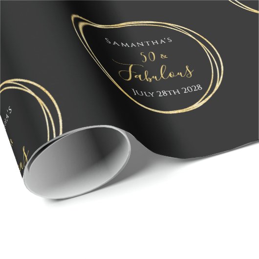 50誕生日50と素晴らしいブラック金ゴールド誕生日 ラッピングペーパー (ロールコーナー)