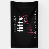 50誕生日50と素晴らしいブラック&ピンクのスクリプト 横断幕 (縦)