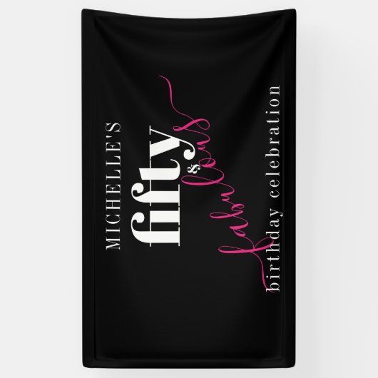 50誕生日50と素晴らしいブラック&ピンクのスクリプト 横断幕 (縦)