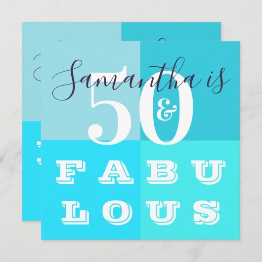 50誕生日50と素晴らしいモダンティール（緑がかった色）パーティー 招待状 (正面/裏面)