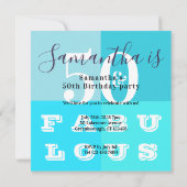 50誕生日50と素晴らしいモダンティール（緑がかった色）パーティー 招待状 (裏面)