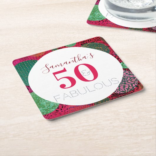 50誕生日50と素晴らしいユニークパーティー スクエアペーパーコースター (アングル)