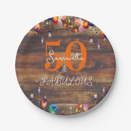50誕生日50と素晴らしいラ素朴イトパーティー ペーパープレート (正面)