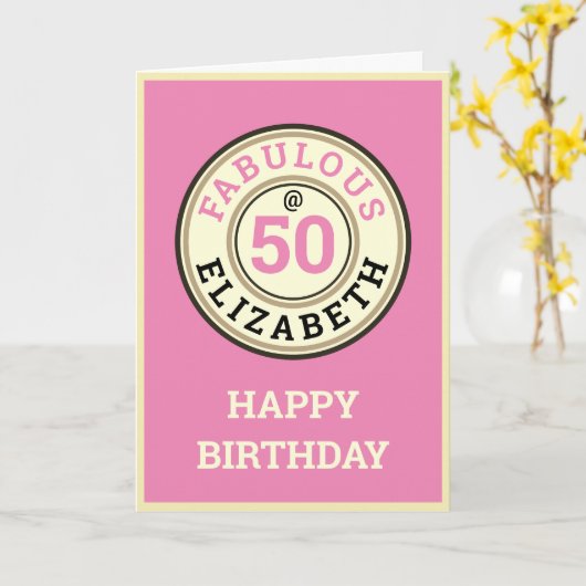 50誕生日50と素晴らしいヴィンテージピンクの女性 カード (黄色い花)