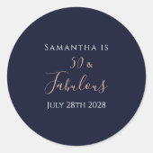 50誕生日50と素晴らしい海軍バラ金ゴールド ラウンドシール (正面)