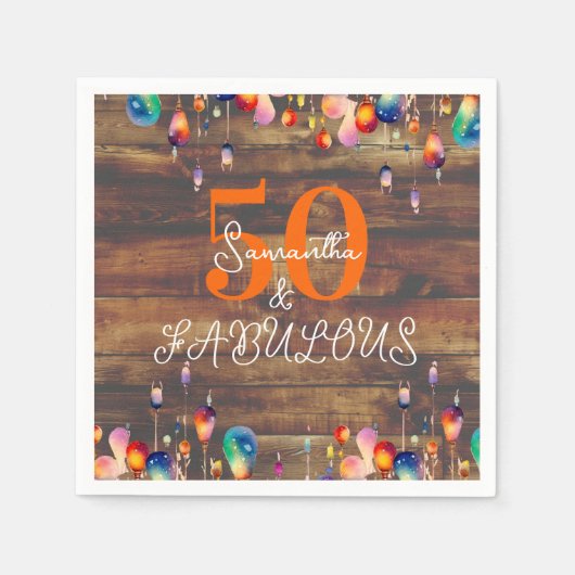 50誕生日50と素晴らしい照明の素朴パーティー スタンダードカクテルナプキン (正面)