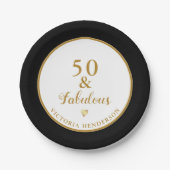 50誕生日50と素晴らしい白黒金ゴールド ペーパープレート (正面)