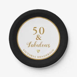 50誕生日50と素晴らしい白黒金ゴールド ペーパープレート