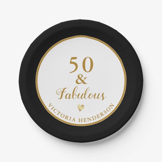 50誕生日50と素晴らしい白黒金ゴールド ペーパープレート (正面)