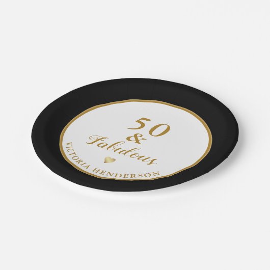 50誕生日50と素晴らしい白黒金ゴールド ペーパープレート (アングル)
