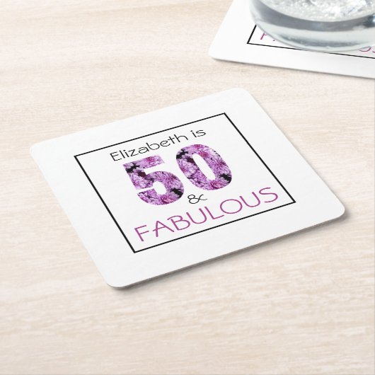 50誕生日50と素晴らしい紫のフローラ スクエアペーパーコースター (アングル)