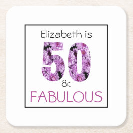 50誕生日50と素晴らしい紫のフローラ スクエアペーパーコースター