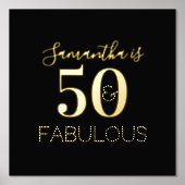 50誕生日50と素晴らしい誕生日ブラック金ゴールド 箔ポスター (正面)