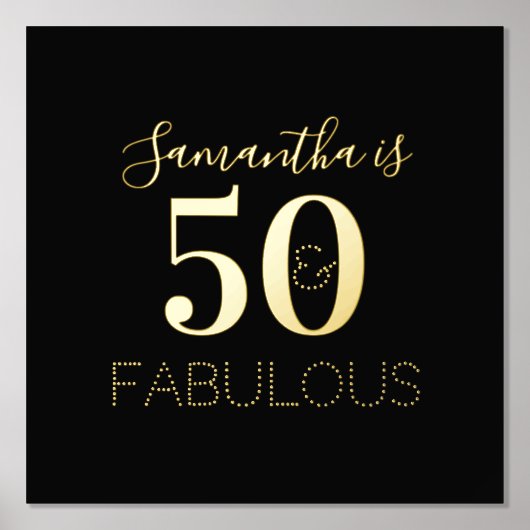 50誕生日50と素晴らしい誕生日ブラック金ゴールド 箔ポスター (正面)