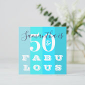 50誕生日50ファブラスモダンティール（緑がかった色）ストライプパーティー 招待状 (スタンド正面)