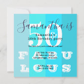 50誕生日50ファブラスモダンティール（緑がかった色）ストライプパーティー 招待状 (裏面)