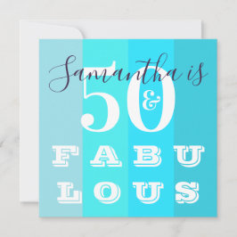 50誕生日50ファブラスモダンティール(緑がかった色)ストライプパーティー 招待状