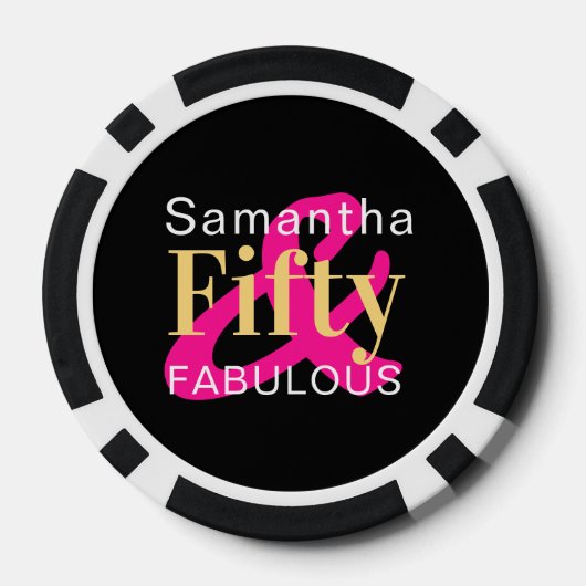 50誕生日50ファブリーパーソナライズされたホットピンク ポーカーチップ (裏面)