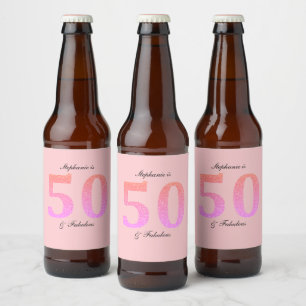 50誕生日50名名名前ピンクグリッター ビールラベル
