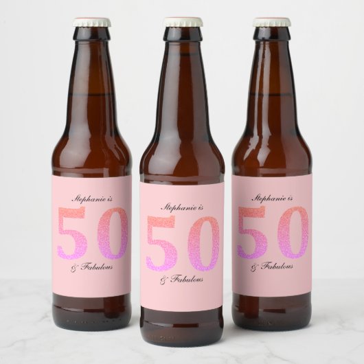 50誕生日50名名名前ピンクグリッター ビールラベル (ボトル)