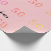 50誕生日50名名名前ピンクグリッター ラッピングペーパー (角)